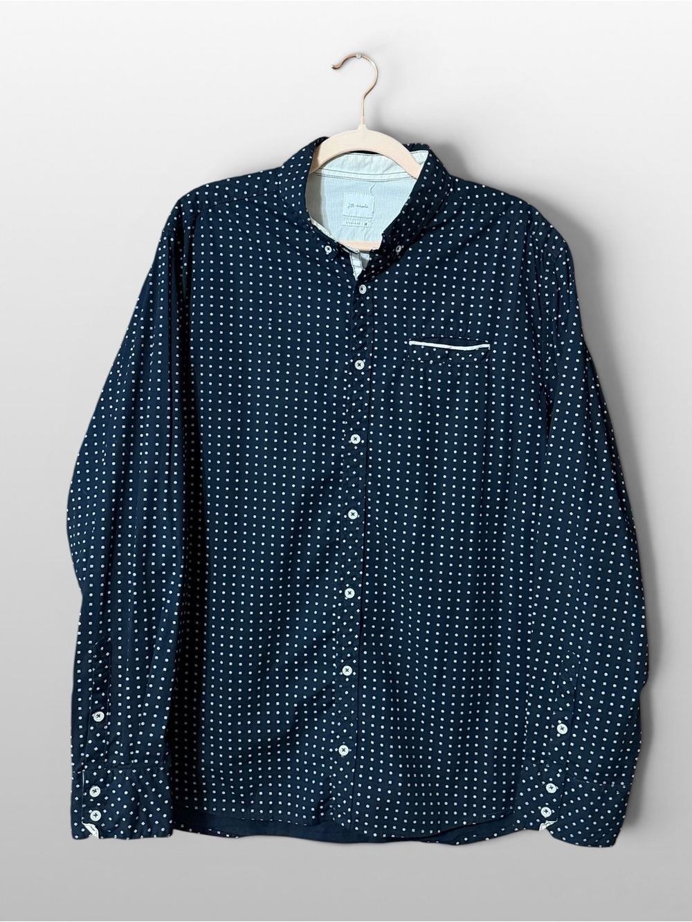 JB Holt Mens Large Blue Pattern Button Front Shirt Casual Slim Fit Long Sleeve